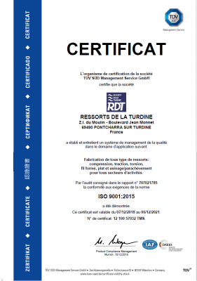 certificat ISO 9001 2015 